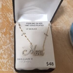 Brilliance 'Mom' Script Pendant Necklace - Gold and Silver